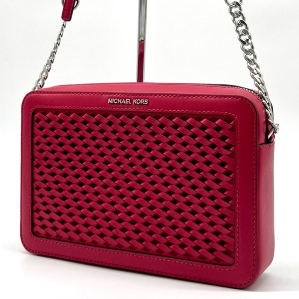 Michael Kors Jet Set Large Woven Crossbody Bag - Dark Raspberry